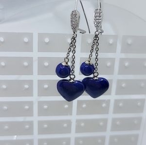 925 Sterling Silver Natural Lazuli Heart Earrings and Necklace
